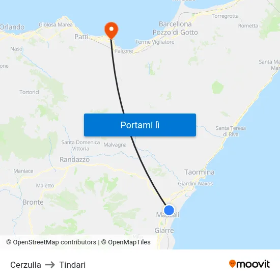 Cerzulla to Tindari map