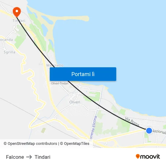 Falcone to Tindari map