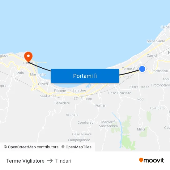 Terme Vigliatore to Tindari map