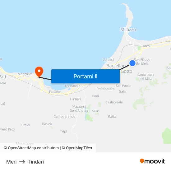 Merì to Tindari map