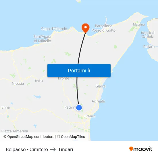 Belpasso - Cimitero to Tindari map