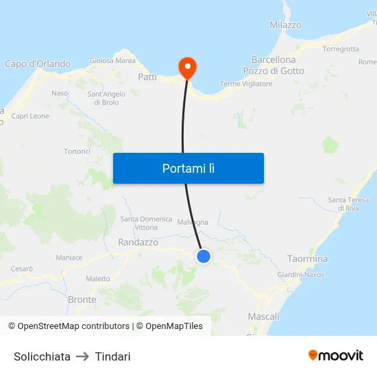 Solicchiata to Tindari map