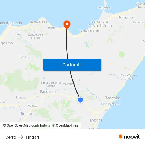 Cerro to Tindari map