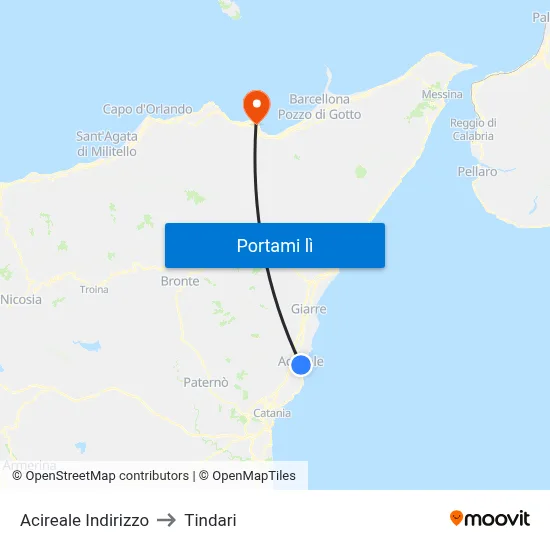 Acireale Indirizzo to Tindari map