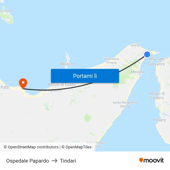 Ospedale Papardo to Tindari map