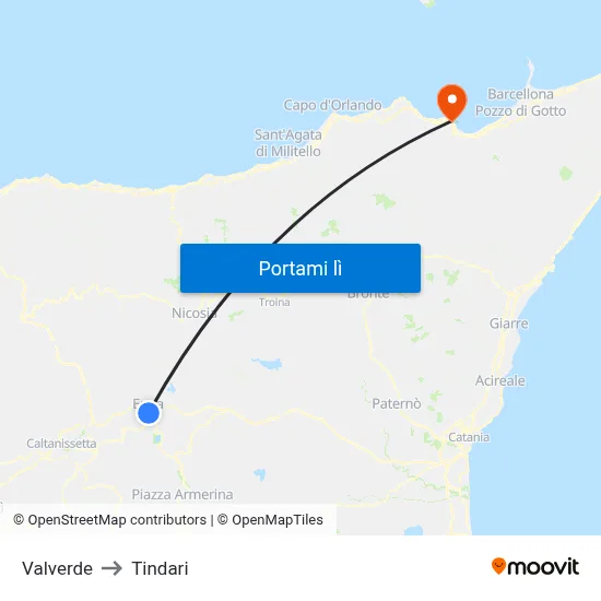 Valverde to Tindari map