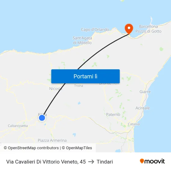 Via Cavalieri Di Vittorio Veneto, 45 to Tindari map