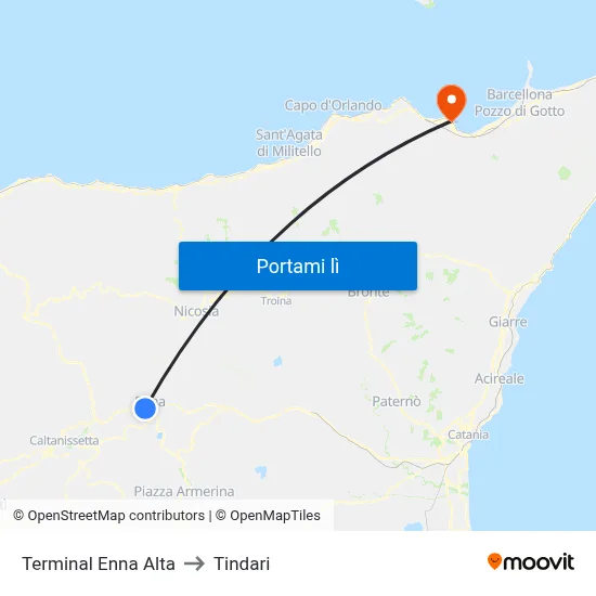 Terminal Enna Alta to Tindari map