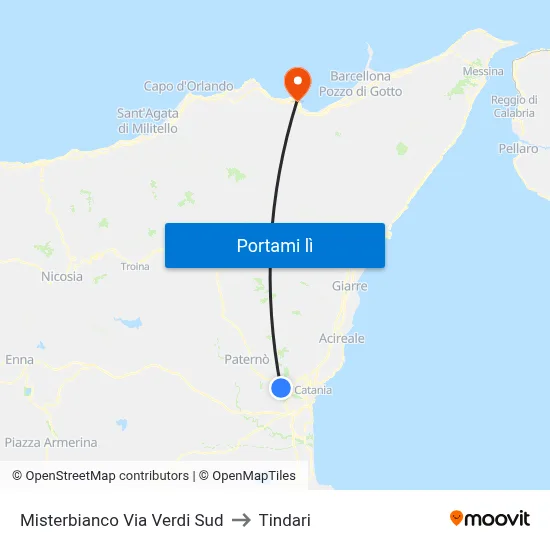 Misterbianco Via Verdi Sud to Tindari map