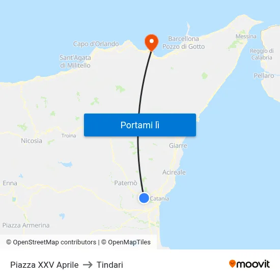 Piazza XXV Aprile to Tindari map