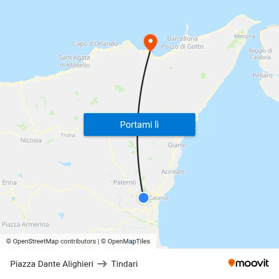 Piazza Dante Alighieri to Tindari map