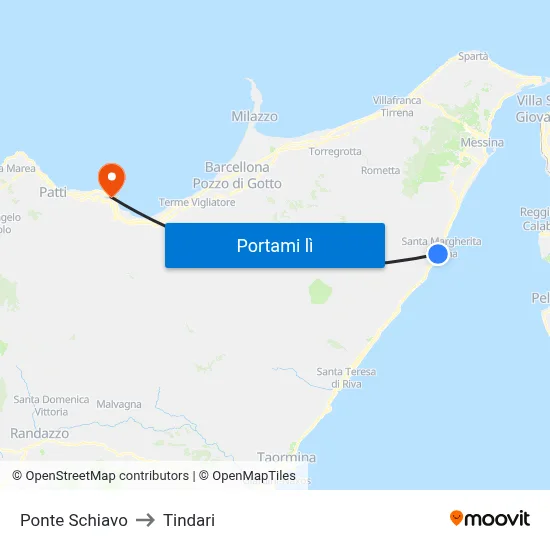 Ponte Schiavo to Tindari map