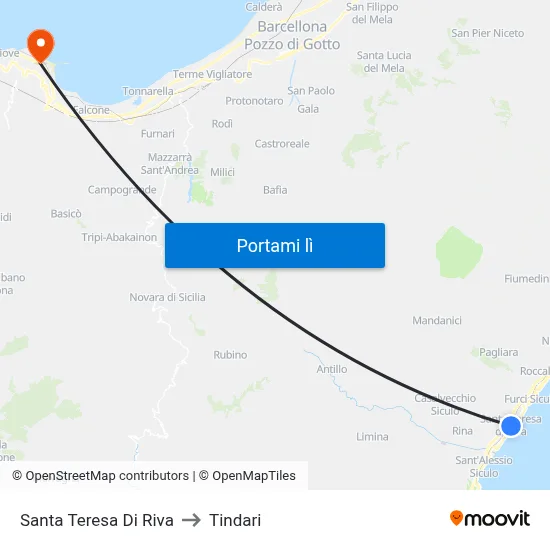 Santa Teresa Di Riva to Tindari map
