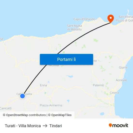 Turati - Villa Monica to Tindari map