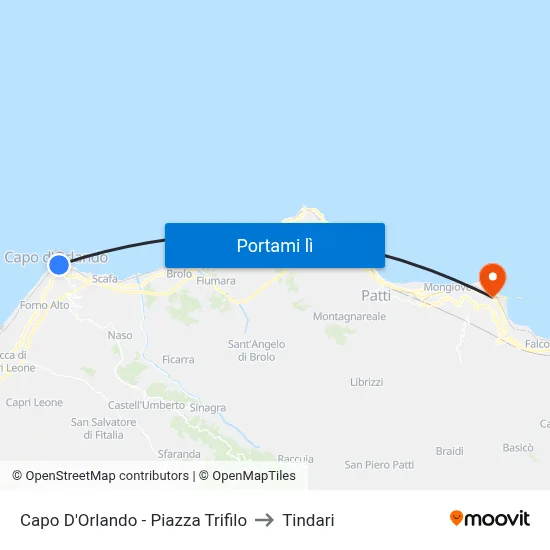 Capo D'Orlando - Piazza Trifilo to Tindari map