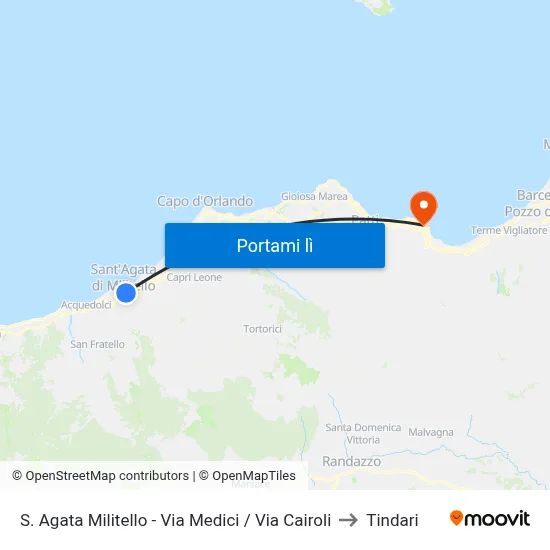 S. Agata Militello - Via Medici / Via Cairoli to Tindari map