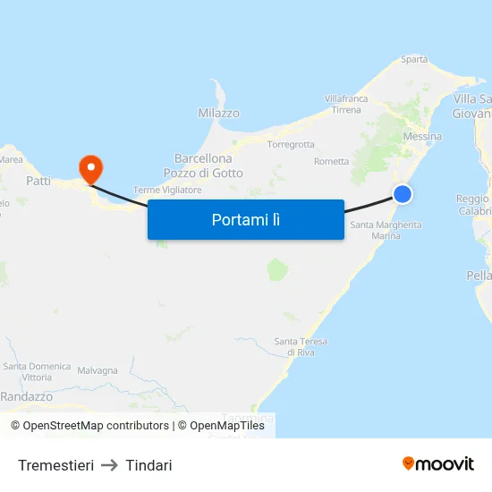 Tremestieri to Tindari map