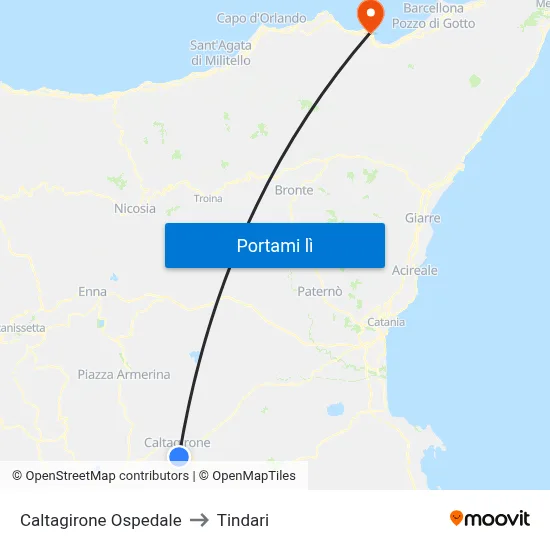 Caltagirone Ospedale to Tindari map