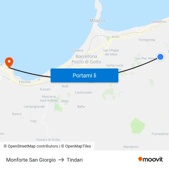 Monforte San Giorgio to Tindari map