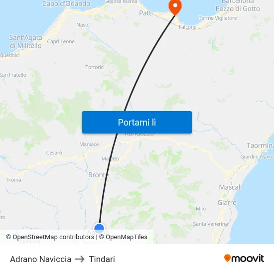 Adrano Naviccia to Tindari map