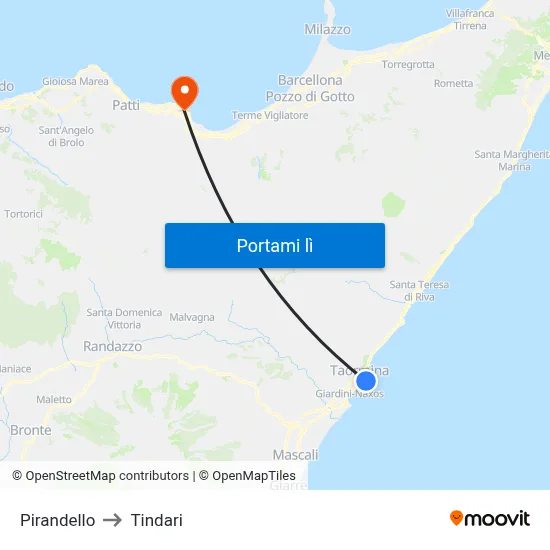 Pirandello to Tindari map