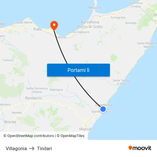 Villagonia to Tindari map