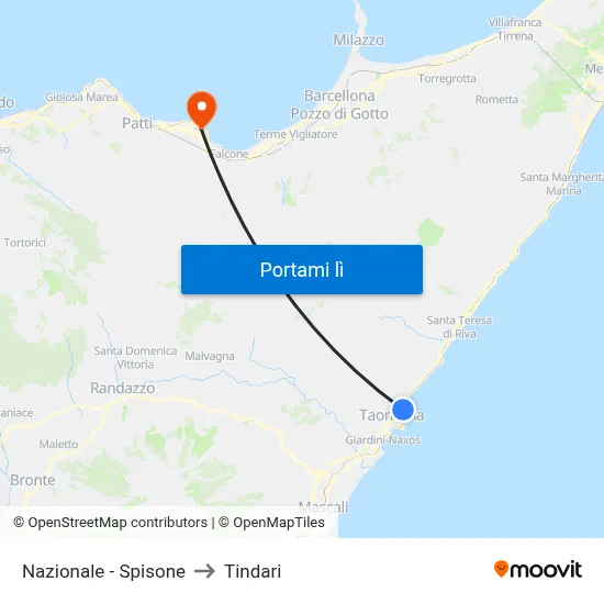 Nazionale - Spisone to Tindari map