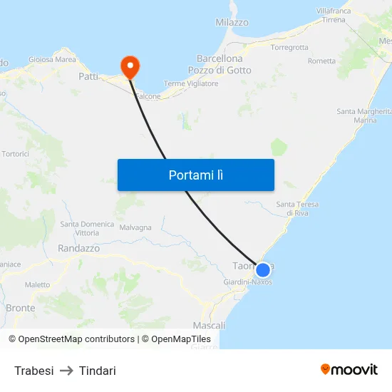 Trabesi to Tindari map
