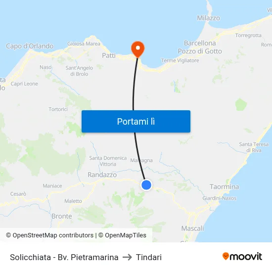 Solicchiata - Bv. Pietramarina to Tindari map