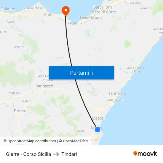 Giarre - Corso Sicilia to Tindari map