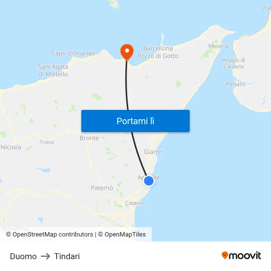 Duomo to Tindari map