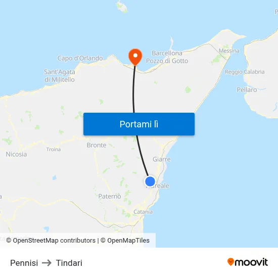 Pennisi to Tindari map