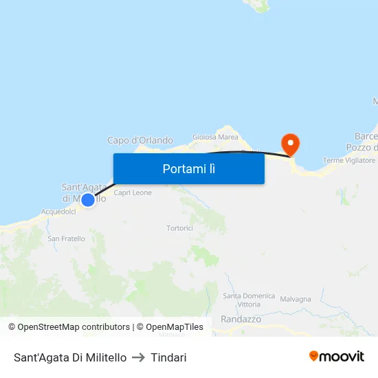 Sant'Agata Di Militello to Tindari map