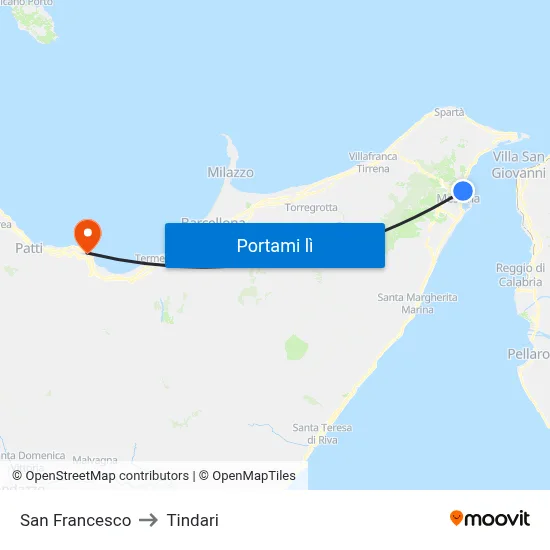 San Francesco to Tindari map