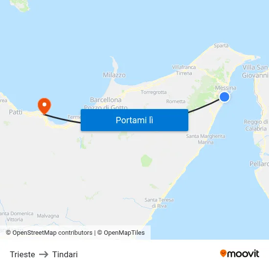 Trieste to Tindari map