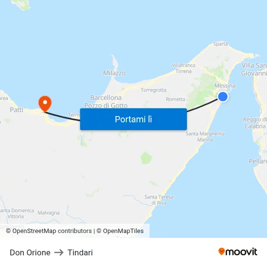 Don Orione to Tindari map