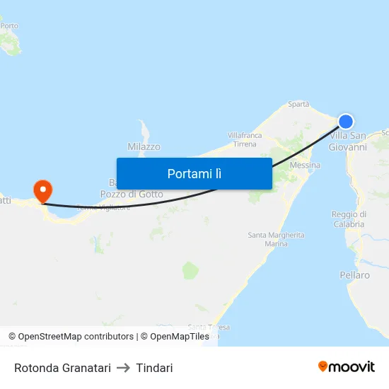 Rotonda Granatari to Tindari map