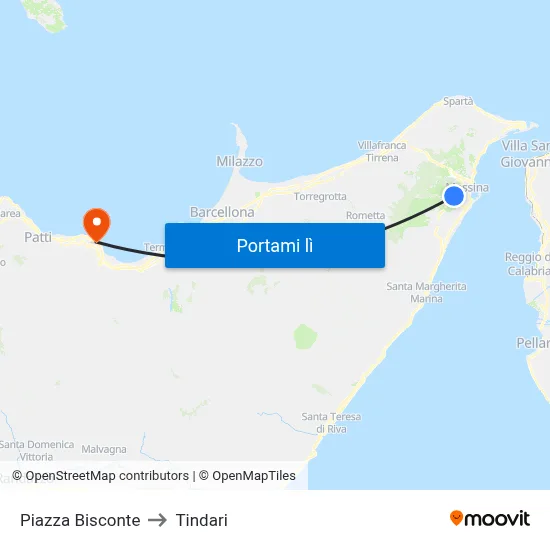 Piazza Bisconte to Tindari map