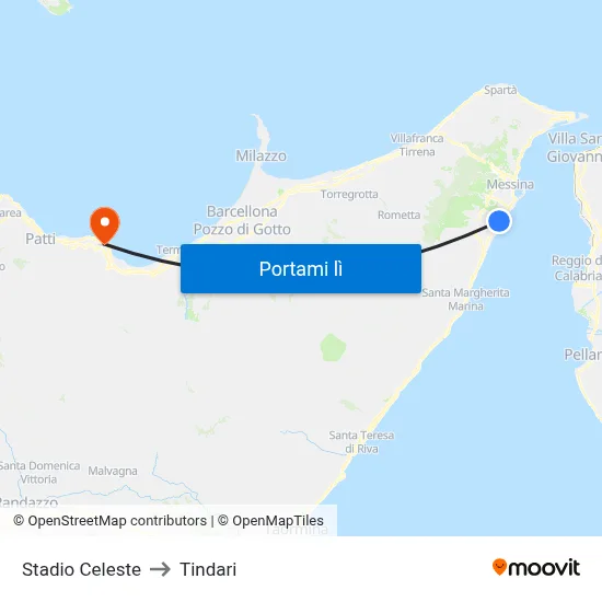 Stadio Celeste to Tindari map