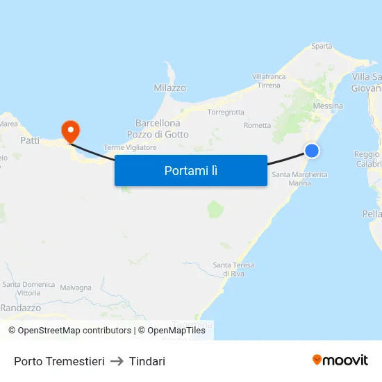 Porto Tremestieri to Tindari map