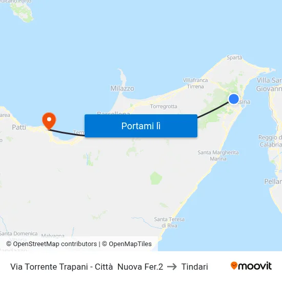 Via Torrente Trapani - Città   Nuova Fer.2 to Tindari map