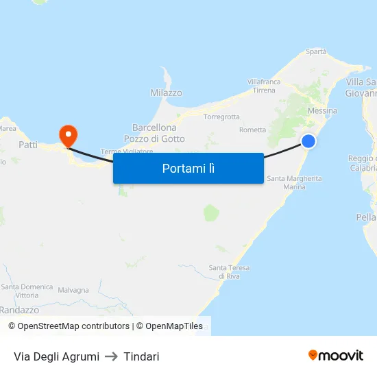 Via Degli Agrumi to Tindari map