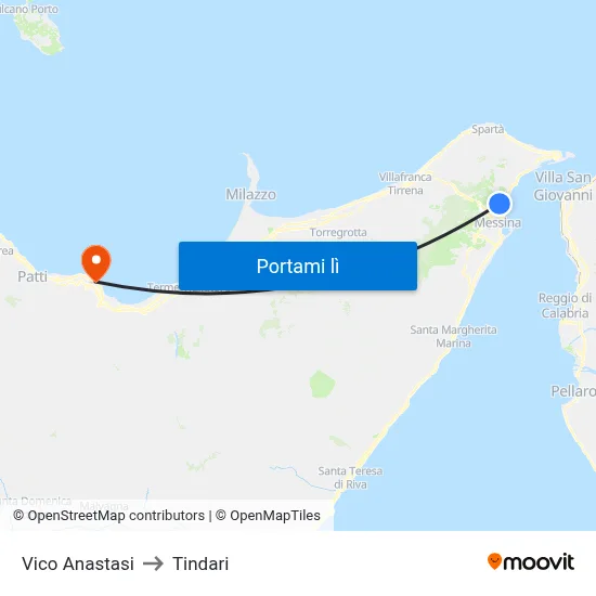 Vico Anastasi to Tindari map