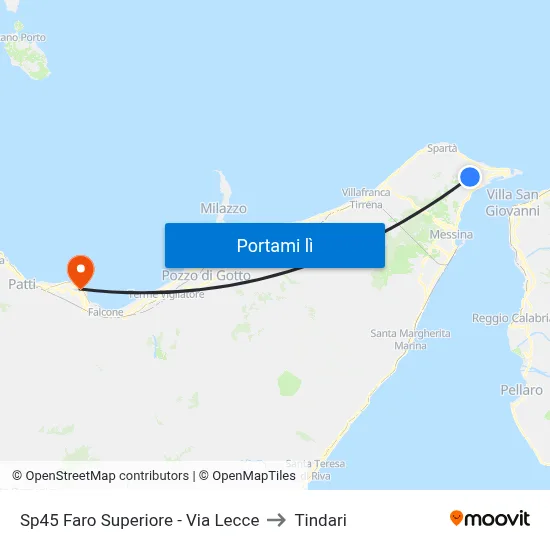 Sp45 Faro Superiore - Via Lecce to Tindari map