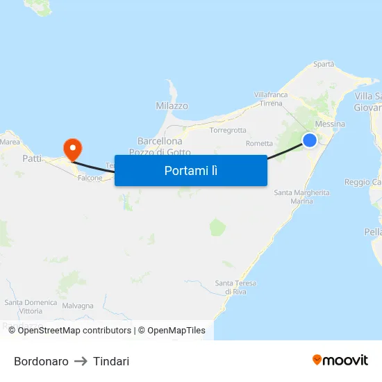 Bordonaro to Tindari map