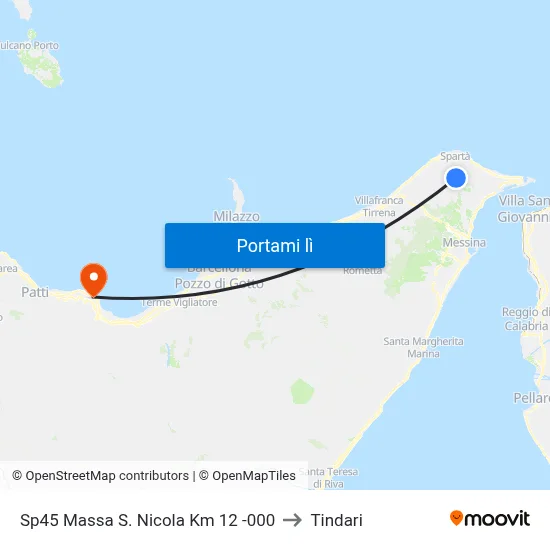 Sp45 Massa S. Nicola Km 12 -000 to Tindari map