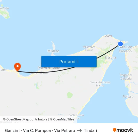 Ganzirri - Via C. Pompea - Via Petraro to Tindari map
