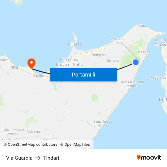 Via Guardia to Tindari map