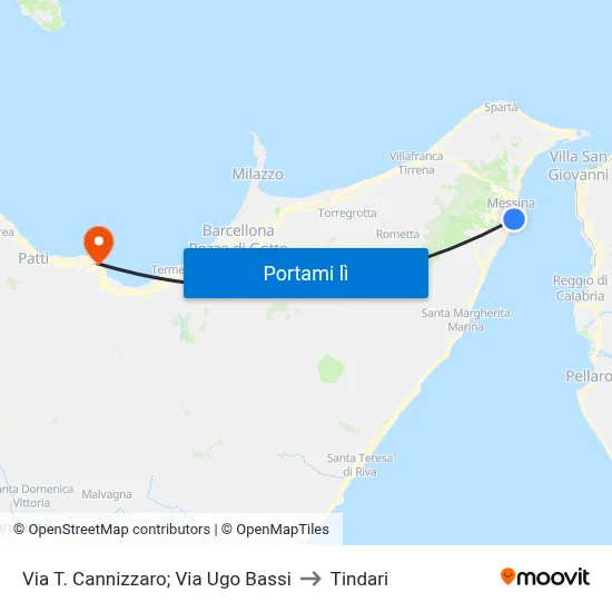 Via T. Cannizzaro; Via Ugo Bassi to Tindari map