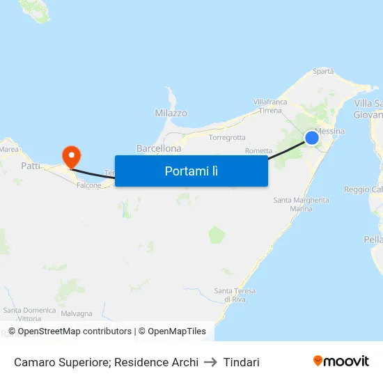 Camaro Superiore; Residence Archi to Tindari map